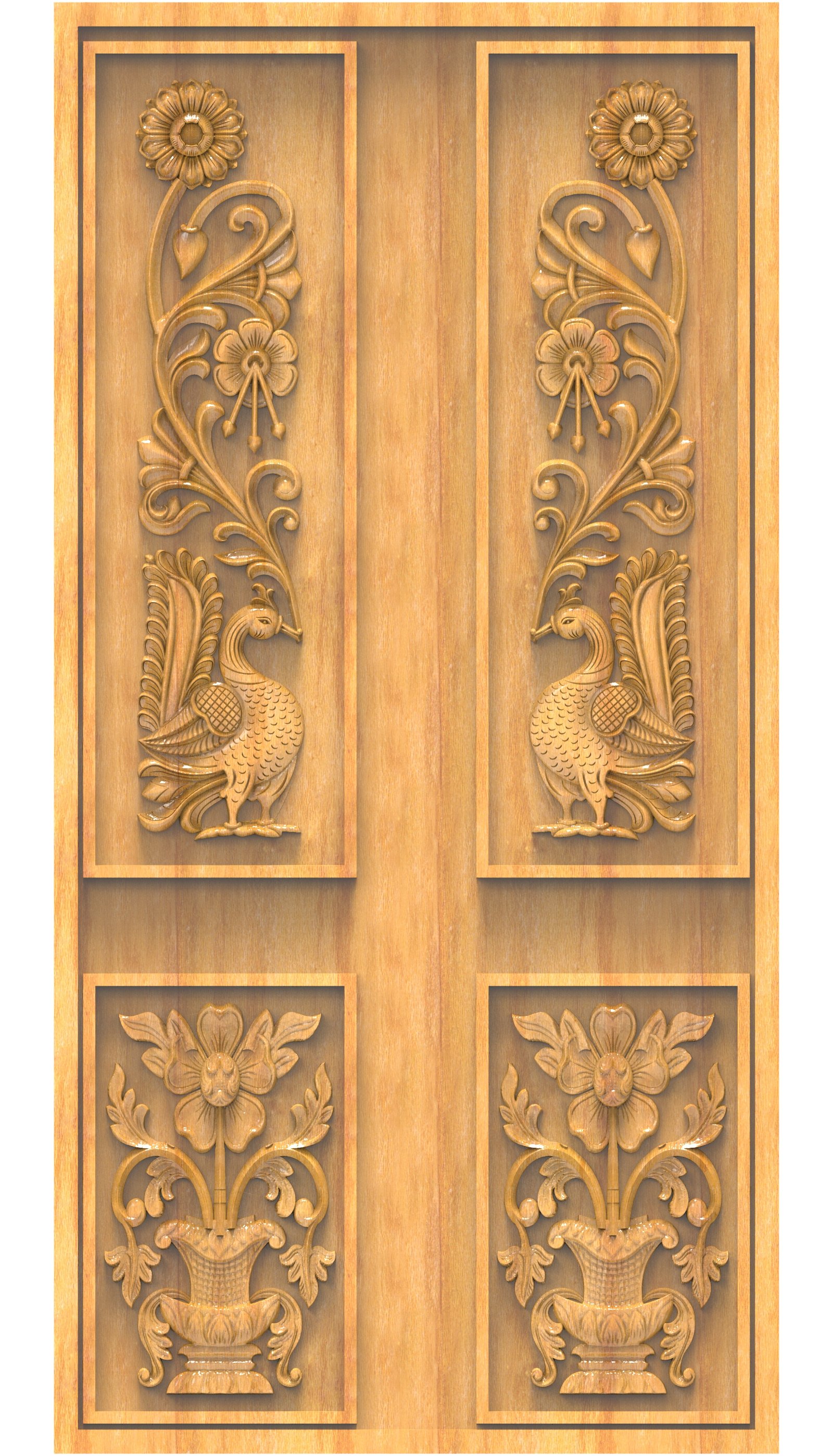 JK RARE COLLECTION - PAGE-16 Peacock and Floral Motif Carved Double Door 3D Model